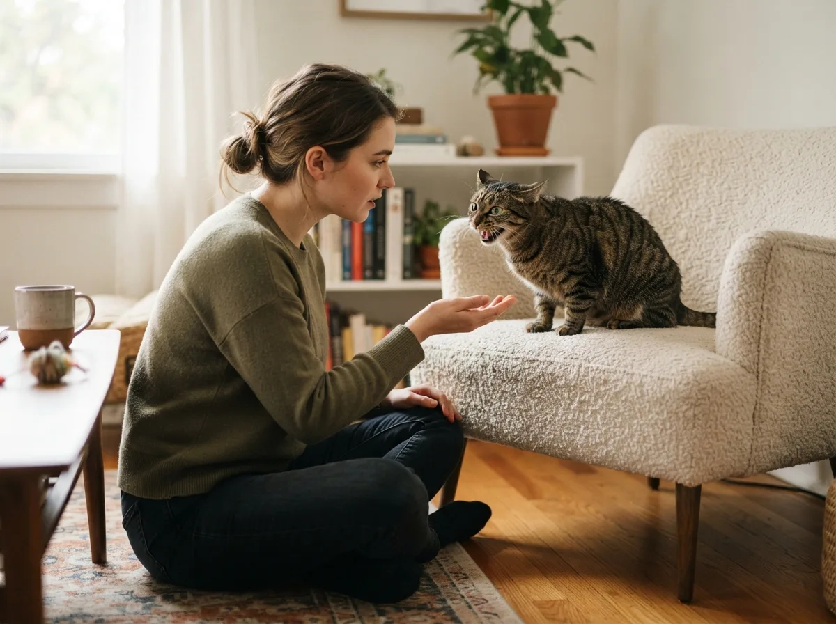 Cat showing alert body language