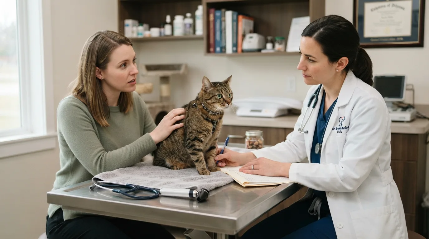 Cat looking curious and alert, representing behavioral awareness and professional help