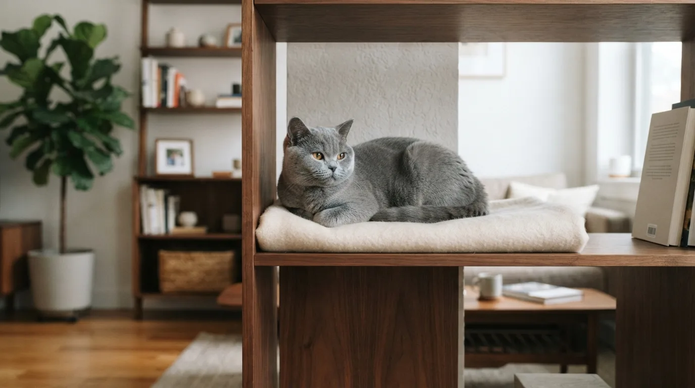 Calm cat relaxing in a cozy small apartment setting